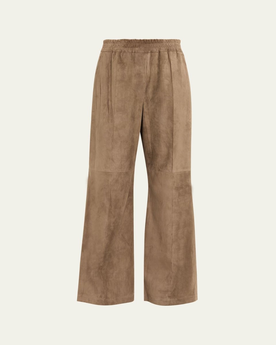 Suede Wide-Leg Pull-On Trousers
